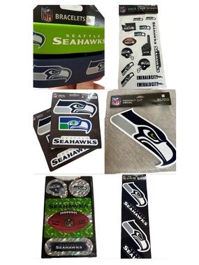Official NFL Seattle Seahawks Gameday Decal Sticker Accessory Bundle
